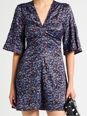 Ganni Floral Print Crinkle Ruched Minidress, EU Size 34 (US Size 2)
